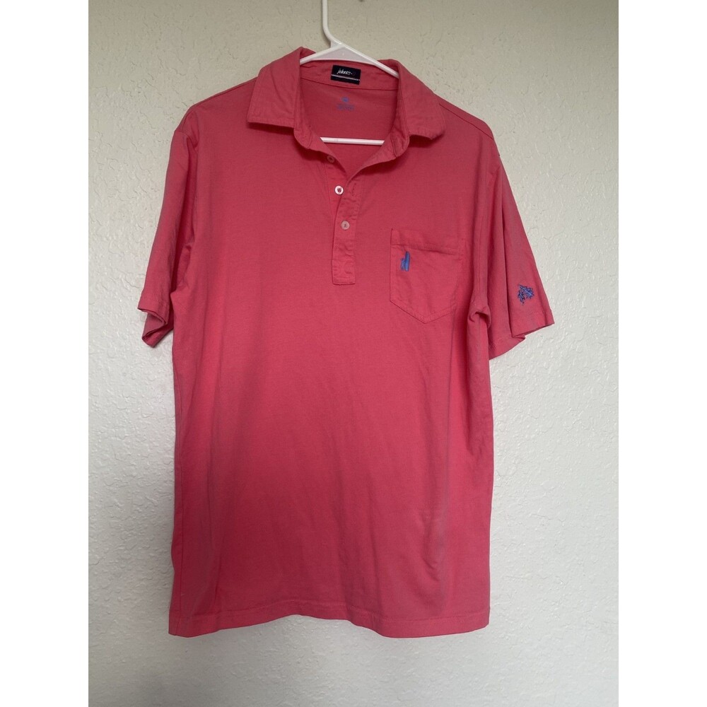 JOHNNIE-O Hanging Out Polo Shirt Men's Medium Salmon Pink Ringer